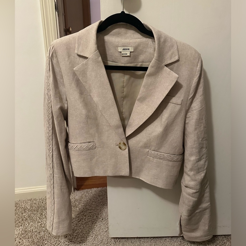 Jason Wu Women Small Linen Blend Blazer Natural Cropped
